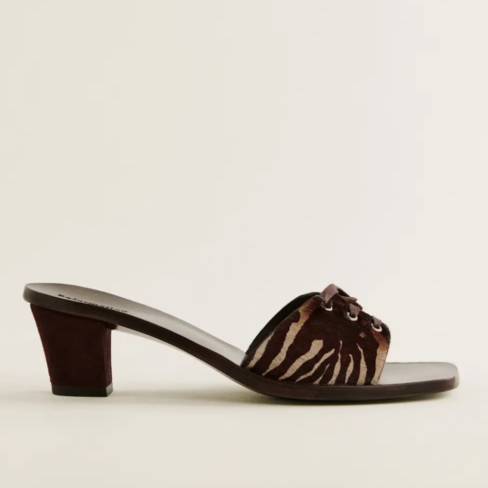 Reformation Brown Zebra-Print Suede Slide Sandals